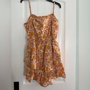 Floral Spaghetti Strap Romper in Mustard & Blush
